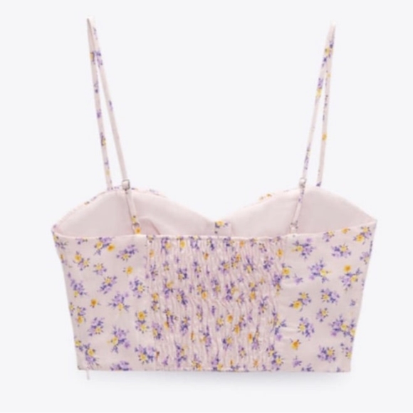 🌞ZARA Floral Print Buttom Up Ruched Back Linen Blend Crop Top - Picture 6 of 8